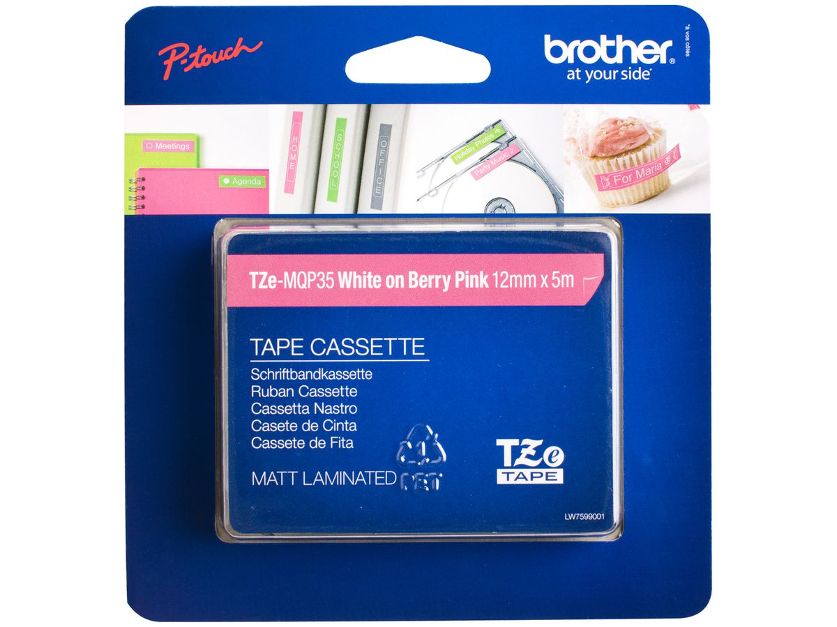 Schriftbandkassette Brother TZe-MQP35 12mm×5m, weiss-rosa
